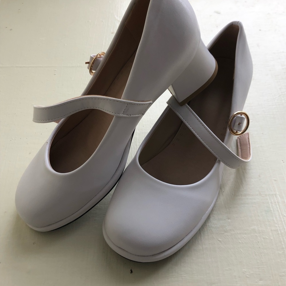 Elegant White Mary Jane Heels